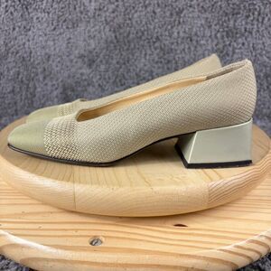 Via Spiga Pumps Womens Size 7.5 Beige Green Block Heel Square Toe Made in Italy